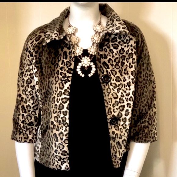 LEOPARD PRINT JACKET BLAZER TOP COAT SATIN LINED SMOOTH VELVET  BLACK BUTTON  M - Picture 4 of 4
